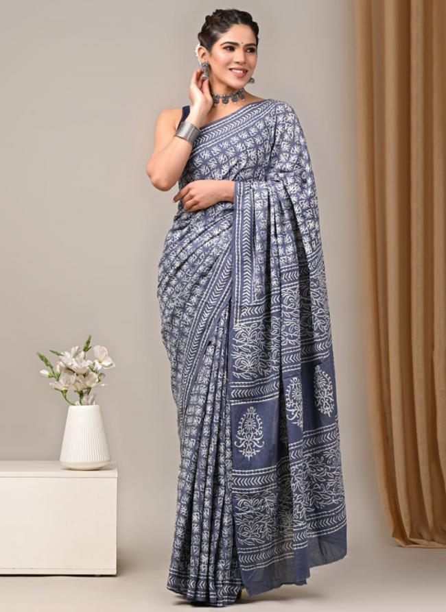 Cotton Grey Casual Wear Printed Saree